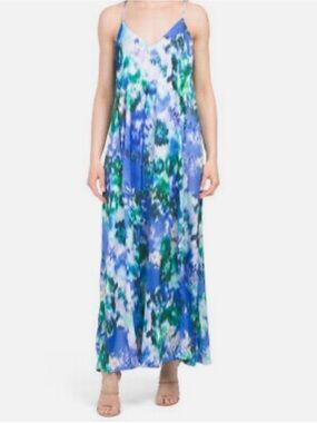 Nicole Miller New York Abstract Watercolor Maxi
Dress Blue Green Floral Slip M
